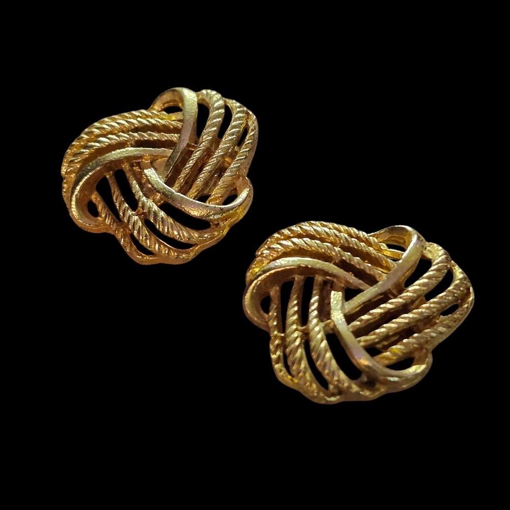 Vintage Shoe‎ Clips Signed Bluette Love Knot France Gold Tone Textured
